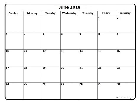 June 2018 Calendar Free Printable Monthly Calendars