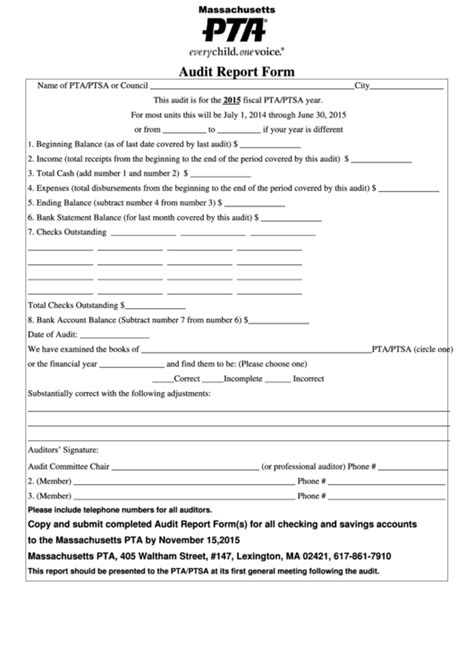 Printable Fillable Pta Audit Form Edit Fill Out Download Resume Samples