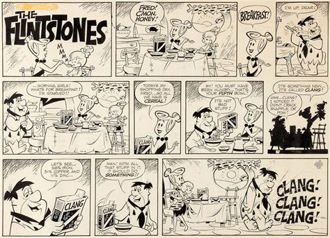 Gene Hazelton Flintstones Sunday Comic Strip Original Art Dated Lot
