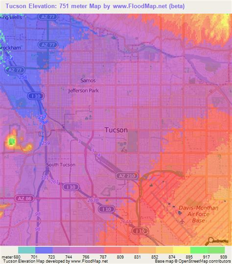 Elevation Of Tucsonus Elevation Map Topography Contour
