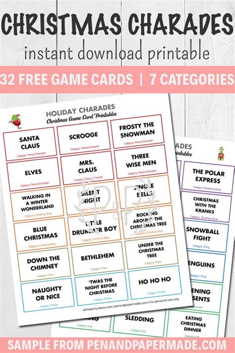 Free Christmas Charades Cards Printable Game Christmas Charades