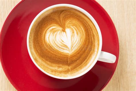 Zoomed Cup Of Coffee With Foam Heart Stock Photo Image Of Cappuccino