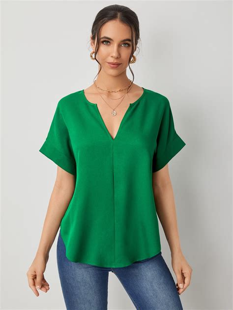 shein notch neck batwing sleeve curved hem top curved hem top tops blouses for women