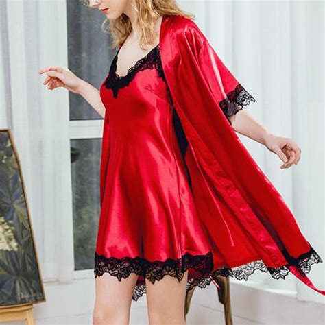 Sexy Hot Red Silk Nightgown With Robe Stunning