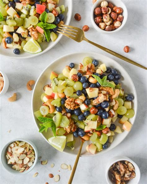 Fruits And Nuts Salad With Fresh Mint And Lime Juice • Foodbylingling