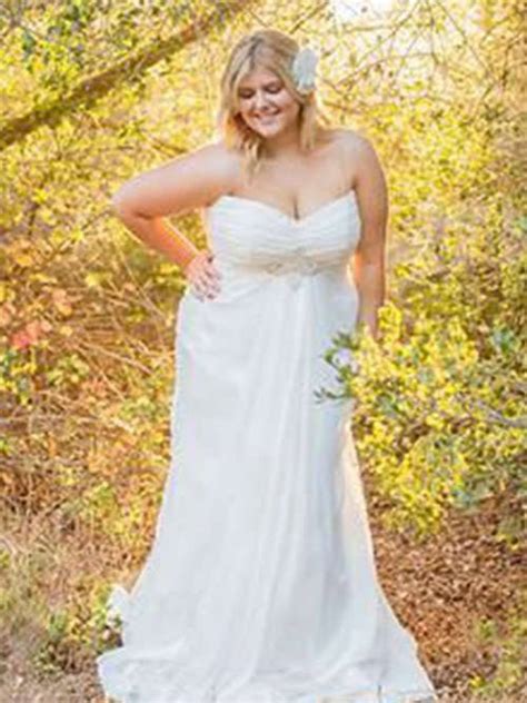 A Line V Neck Floor Length Chiffon Plus Size Wedding Gown Vividress246