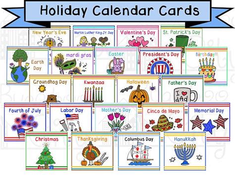 Holiday And School Calendar Cards American Holidays Etsy Kids