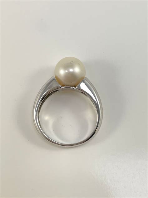 14k Pearl Ring White Gold Ring Set With 9 Mm Round Cultured Etsy