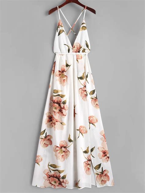 Buy Zaful Criss Cross Slit Floral Maxi Dress Halter