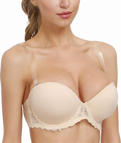 Womens Strapless Bras Full Coverage Clear Strap Invisible Back Lace Large Bust Plus Size