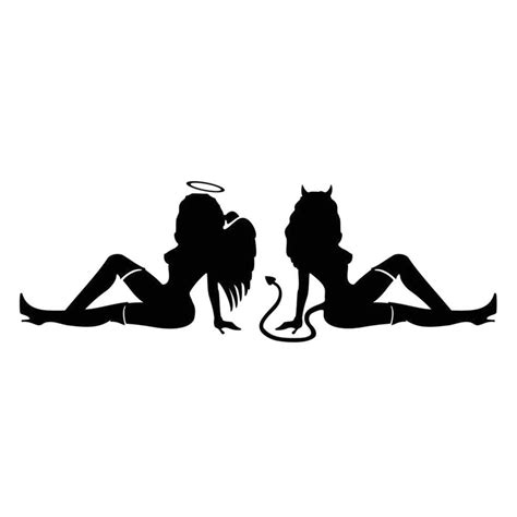 19767cm Sexy Girl Back To Back Angel Devil Car Sticker Reflective