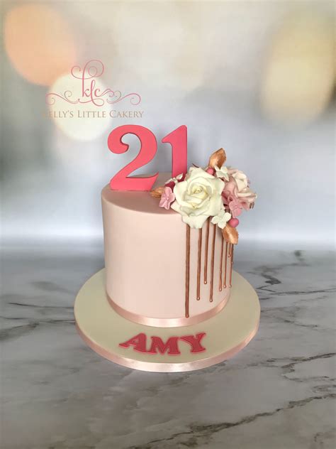 St Birthday Cake Partial Rose Gold Drip Pastel Pink Sugar Flowers