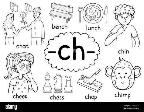 Ch Digraph Spelling Rule Black And White Educational Poster Set For