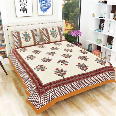 Floral Print Queen Size 90x108 Inches Jaipuri Flat Bed Sheet Bedspread ...