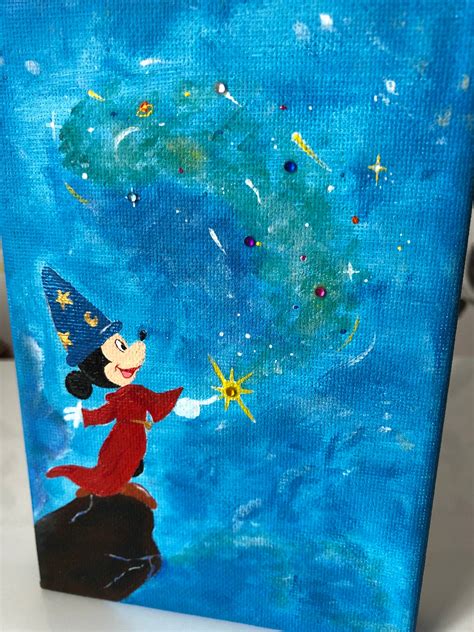 Hand Painted Disney Inspired Canvas With Gems Mickey Mouse Etsy