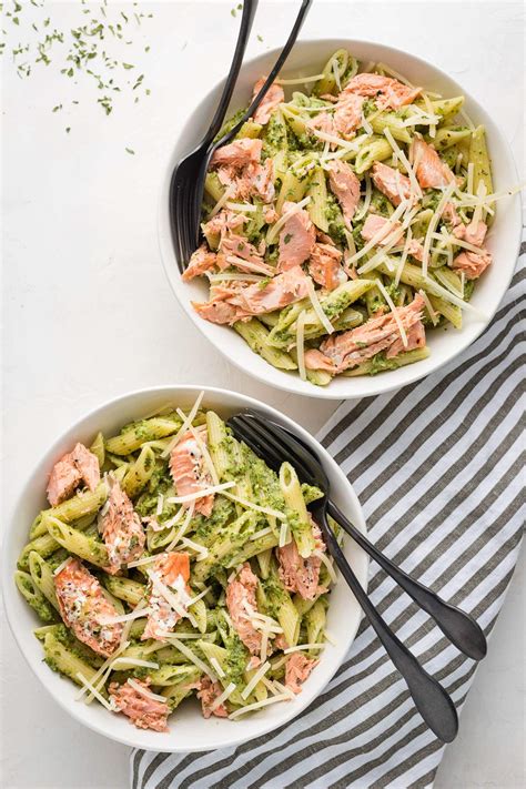 Salmon Pesto Pasta In Minutes Nourish And Fete