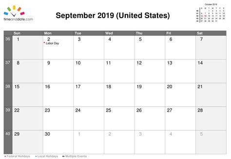 September 2019 Calendar Usa Public Holidays Calendar Usa Federal