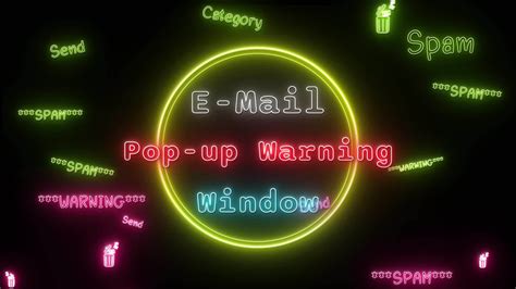 E Mail Popup Warning Window Neon Red Blue White Fluorescent Text Animation Yellow Frame On Black