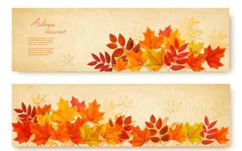 Two Retro Autumn Banners With Leaves Vector Free Download
