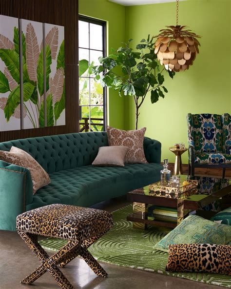 Haute House Vaughn Tufted Velvet Sofa Living Room Green Tropical