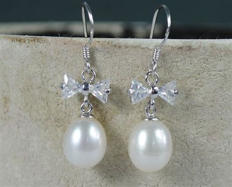 Bow Pearl Earrings Attractive Silvered Bow By Enyapearls On Etsy