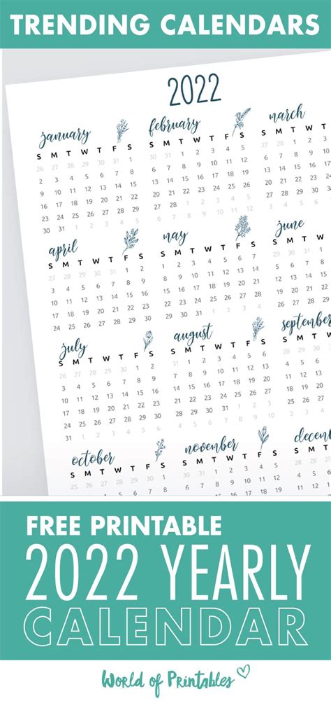 This Beautiful 2022 Yearly Calendar Printable Is Such A Popular And