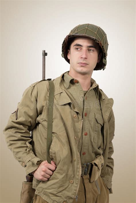 Portrait Of Young American Soldier Ww2 Stock Image Image Of Uniform