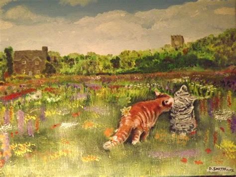Cottage Garden Cats Print Of Original Acrylic Painting