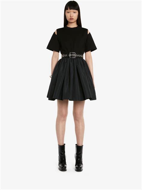 Slashed Hybrid Mini Dress In Black Alexander Mcqueen Ca