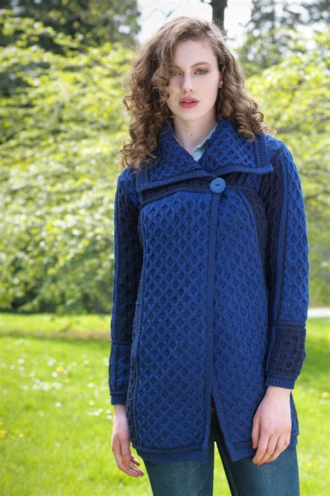100 Wool Ladies Honeycomb Knit Long Sweater Coat Aran Sweaters Direct