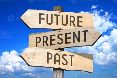 Future Present Past Wooden Signpost With Three Arrows Sky With