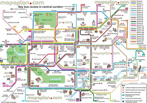 Map Bus Route Network Main Tourist Attractions Central London Key Stops