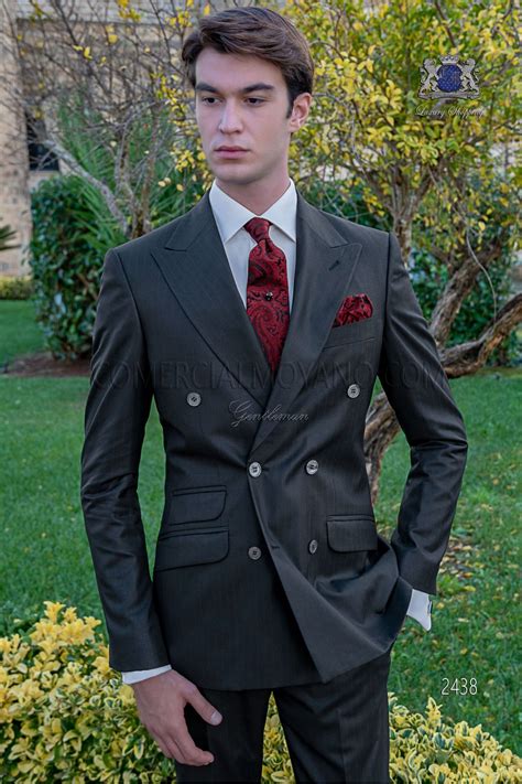 Black Italian Suit Double Breasted Suit Wiht Red Pinstripe Italian