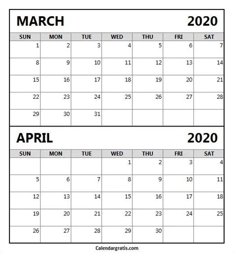 Printable March April Calendar A4 Size March Calendar Printable