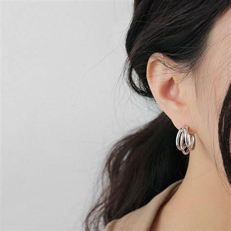 Sterling Silver Triple Hoop Earrings By Jewellery BY ELEMENTS