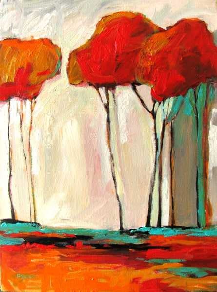 Tall Autumn Trees Abstract Huge Contemporary Acrylic On A Extra Large