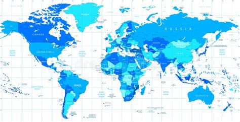 Mapa Do Mundo Detalhado Do Vetor De Cores Azuis Ilustração do Vetor