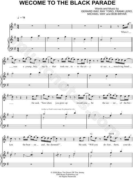 My Chemical Romance Welcome To The Black Parade Sheet Music In G