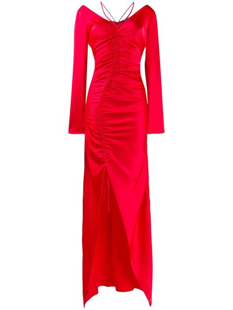 david koma ruched evening dress in red modesens