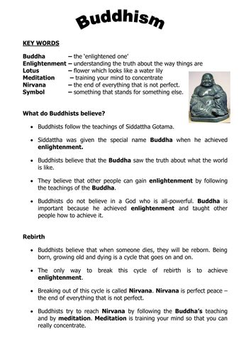 Buddhism Intro Worksheet 2011doc Teaching Resources