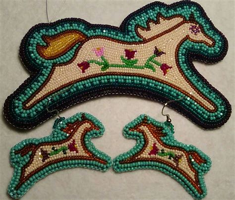 Horse Necklace And Earring Set Seed Bead Jewelry Patterns Native