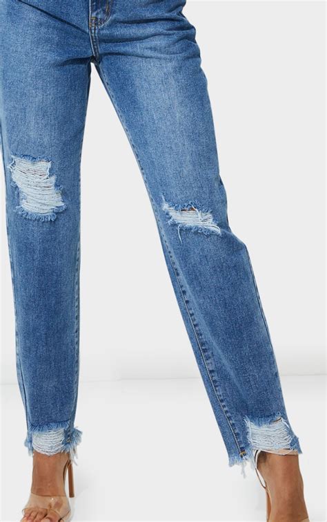 Plt Mid Blue Wash Extreme Ripped Knee Prettylittlething Usa