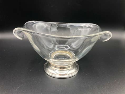 Vintage Sterling Silver Footed Crystal Oval Bowl With Handles 6 34 X