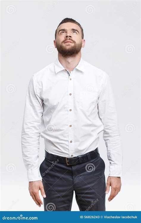 Man With Beard Standing And Looking Up Stock Image Image Of Joyful