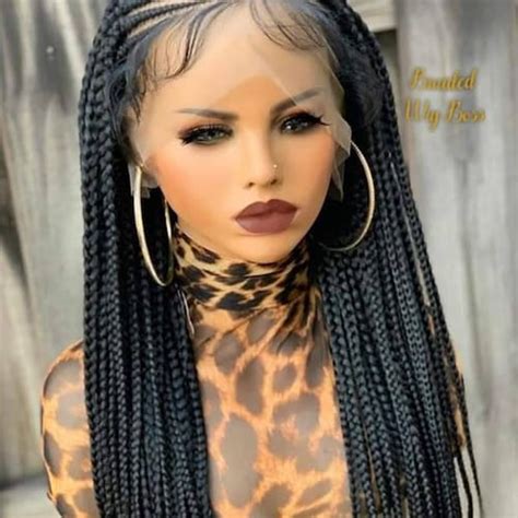 Handmade Box Braid Braided Lace Front Wig With Curly Ends Etsy Ireland