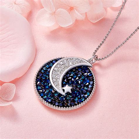 Crescent Moon Necklace With Swarovski Crystals 24 Style