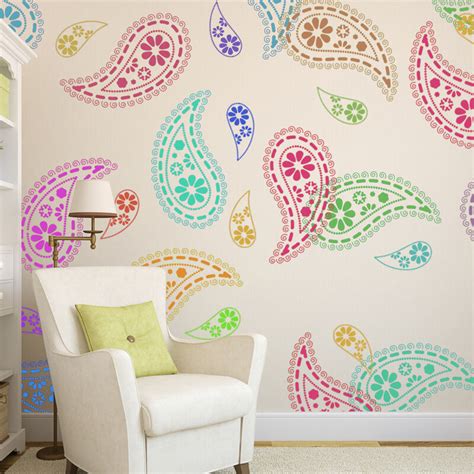 Regular floral background with elegant petals. Paisley Stencil Pattern reusable wall stencils for DIY ...