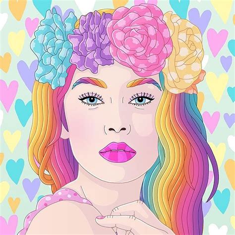 “rainbow dream” a dreamy coloured portrait of a woman with rainbow locks wearing a pastel