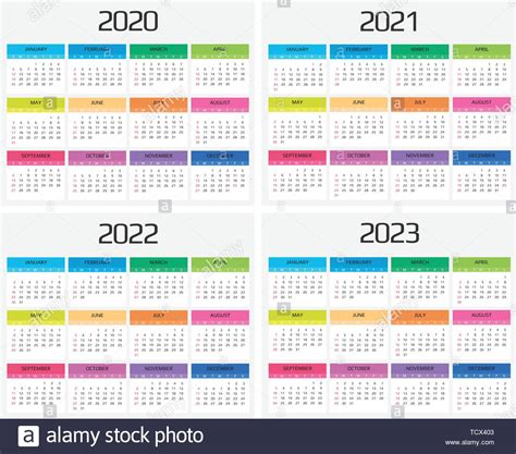 Calendar 2020 2021 2022 2023 Template 12 Months