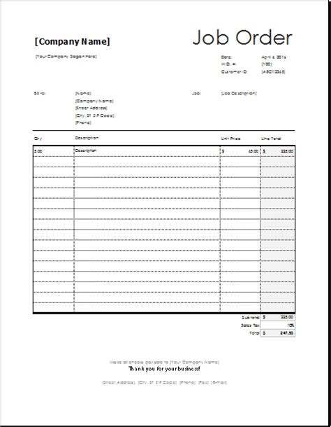 Job Order Templates For Ms Word And Excel Document Hub